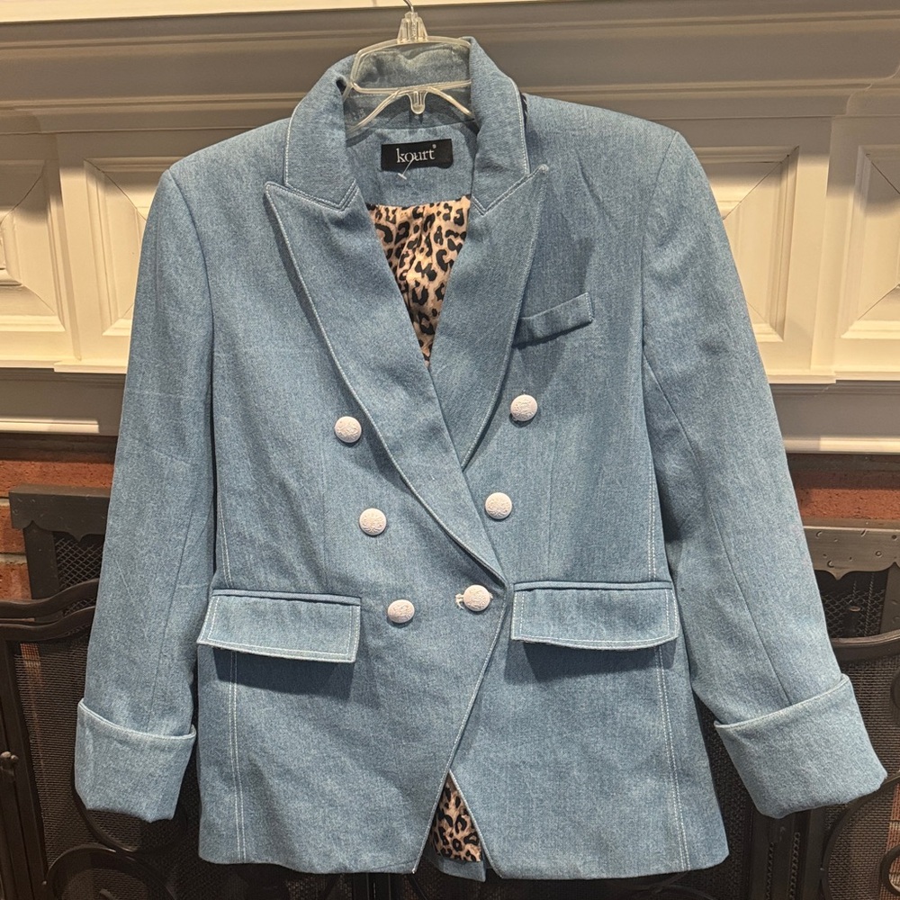 Kourt Sky Jean Blue Double-Breasted Blazer